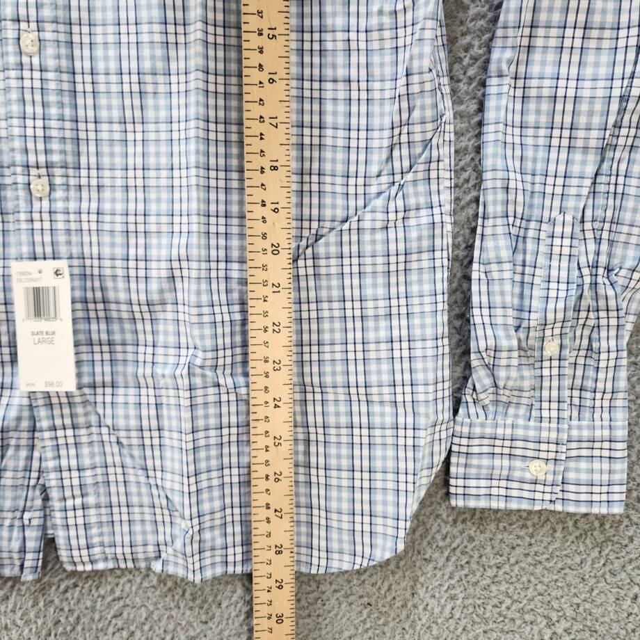 The Men's Store Classic Plaid Button Up Shirt Men's L Slate Blue Collared L/S