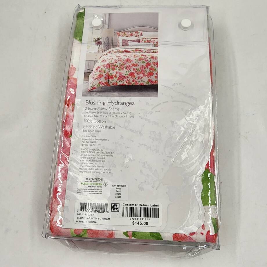 Sky Blushing Hydrangea Euro Pillow Sham 2-piece Unisex 26"L x 26"W Pink Multi~