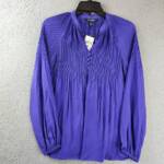 Lauren Ralph Lauren Ruched 1/4-Placket Top Womens XS Violet Amthyst Long Sleeve
