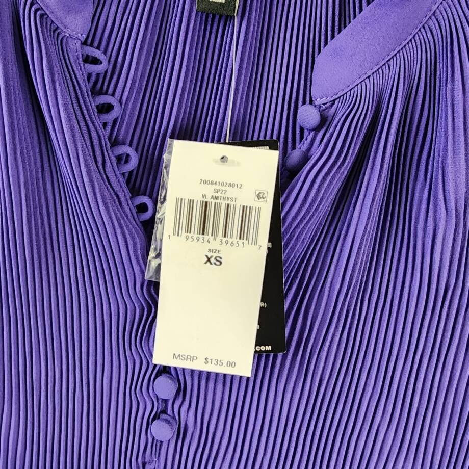 Lauren Ralph Lauren Ruched 1/4-Placket Top Womens XS Violet Amthyst Long Sleeve