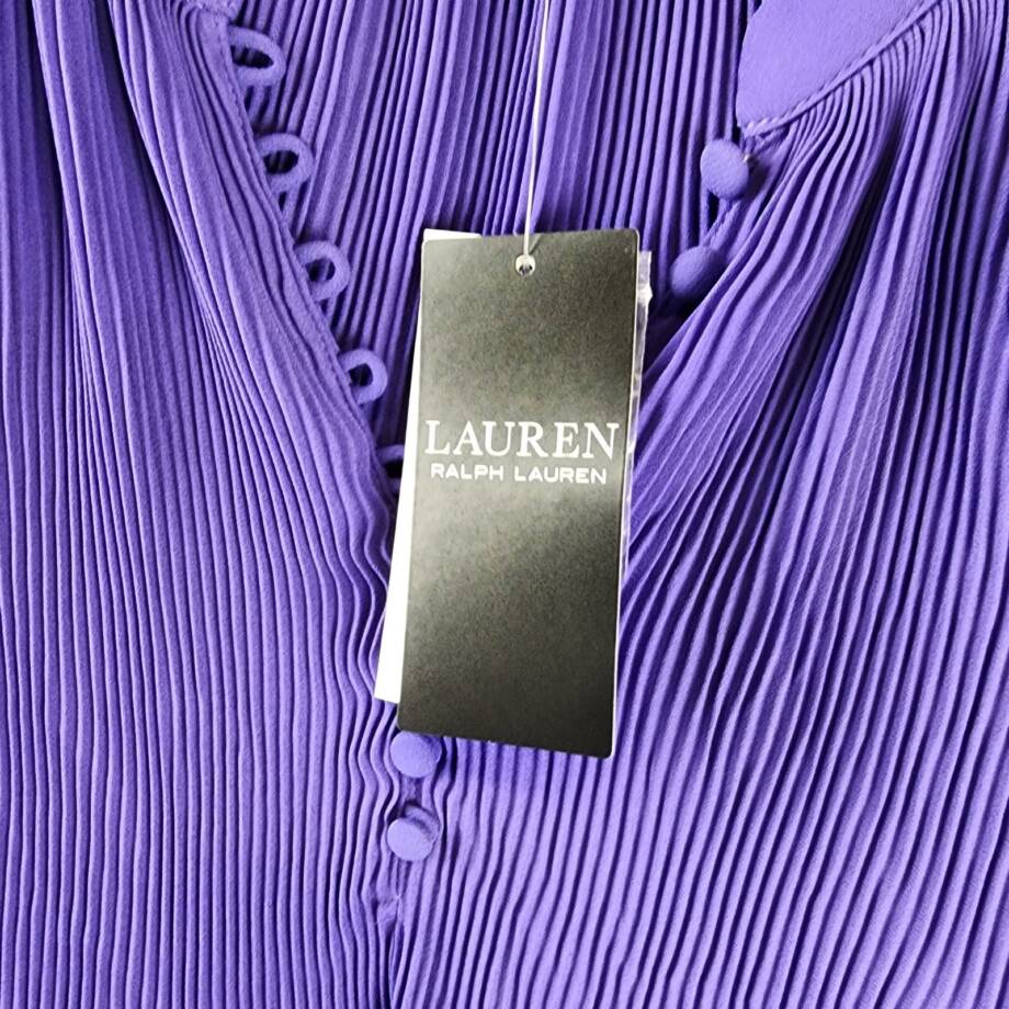 Lauren Ralph Lauren Ruched 1/4-Placket Top Womens XS Violet Amthyst Long Sleeve