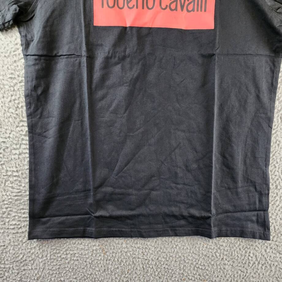 ROBERTO CAVALLI Logo Print T-shirt Men's XL Black Crewneck Pullover Short Sleeve