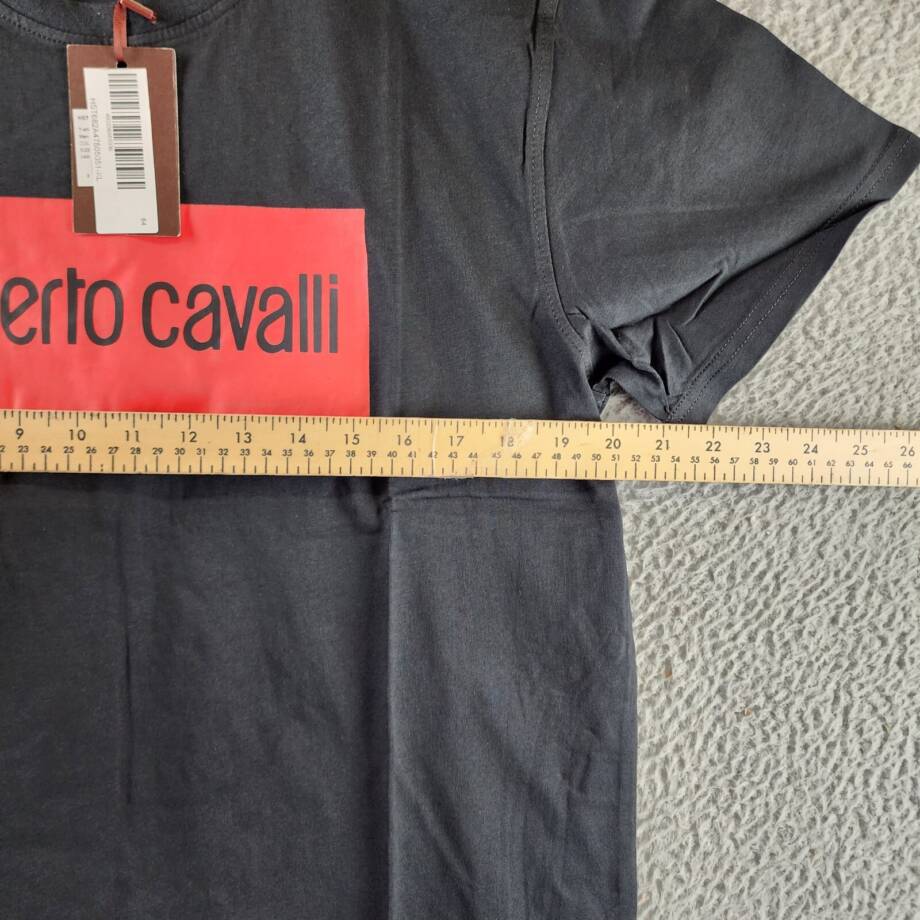 ROBERTO CAVALLI Logo Print T-shirt Men's XL Black Crewneck Pullover Short Sleeve