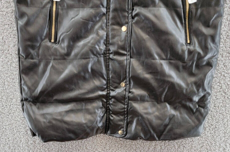 Love Token Long Puffer Vest Women's XS Black Solid Hooded Snap Zip Closure