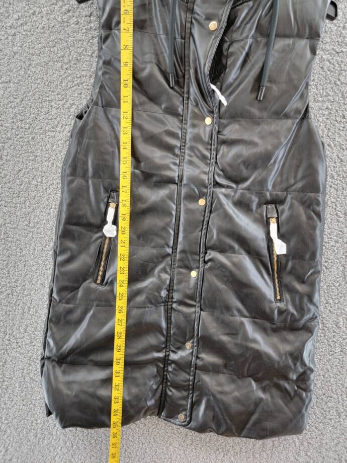 Love Token Long Puffer Vest Women's XS Black Solid Hooded Snap Zip Closure