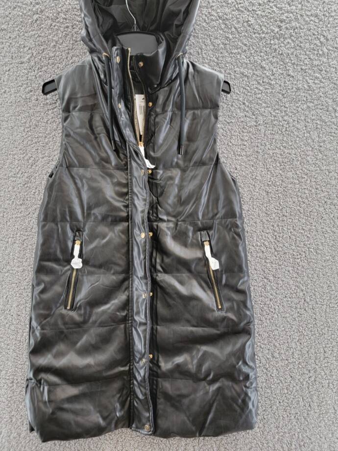Love Token Long Puffer Vest Women's XS Black Solid Hooded Snap Zip Closure