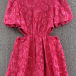 WAYF Plaza Lace Mini Dress Women's S Magenta Round Neck Zip Closure Short Sleeve