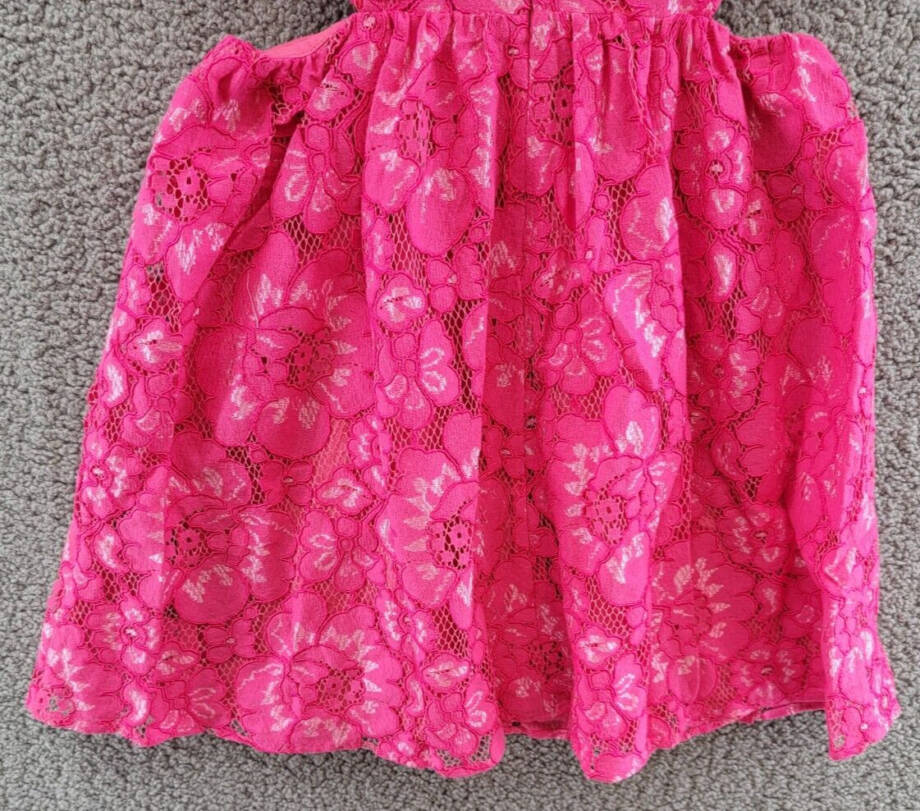 WAYF Plaza Lace Mini Dress Women's S Magenta Round Neck Zip Closure Short Sleeve