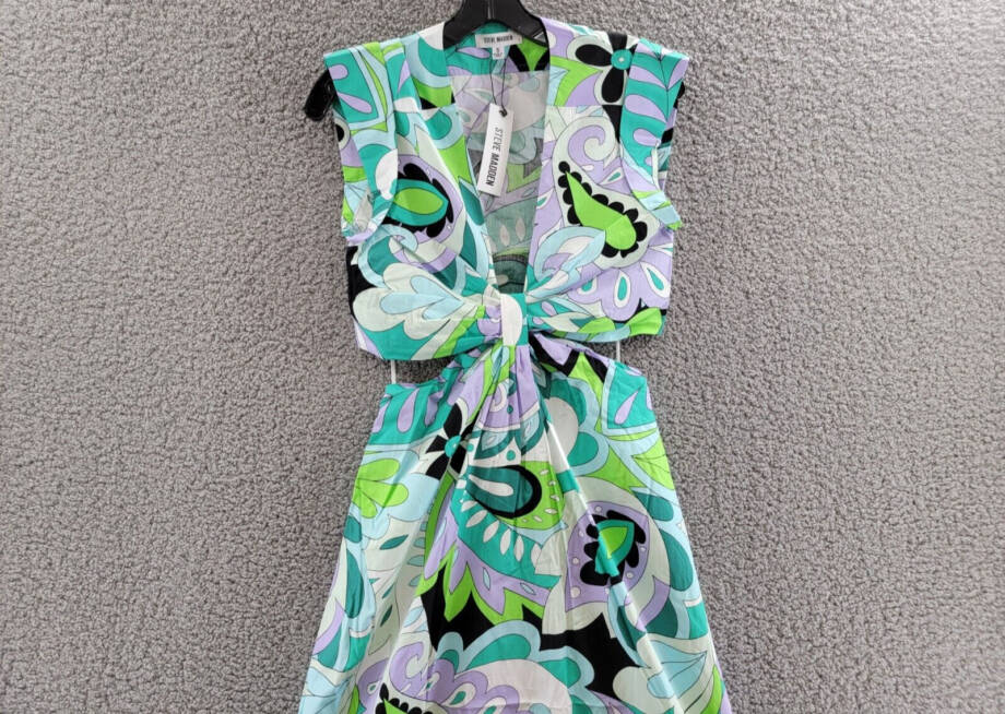 Steve Madden Amanda Cutout Dress Women's S Multicolor Deep V-Neck Cap Sleeve