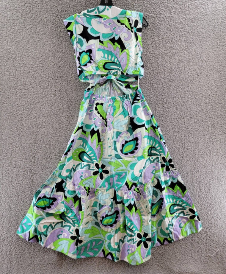 Steve Madden Amanda Cutout Dress Women's S Multicolor Deep V-Neck Cap Sleeve