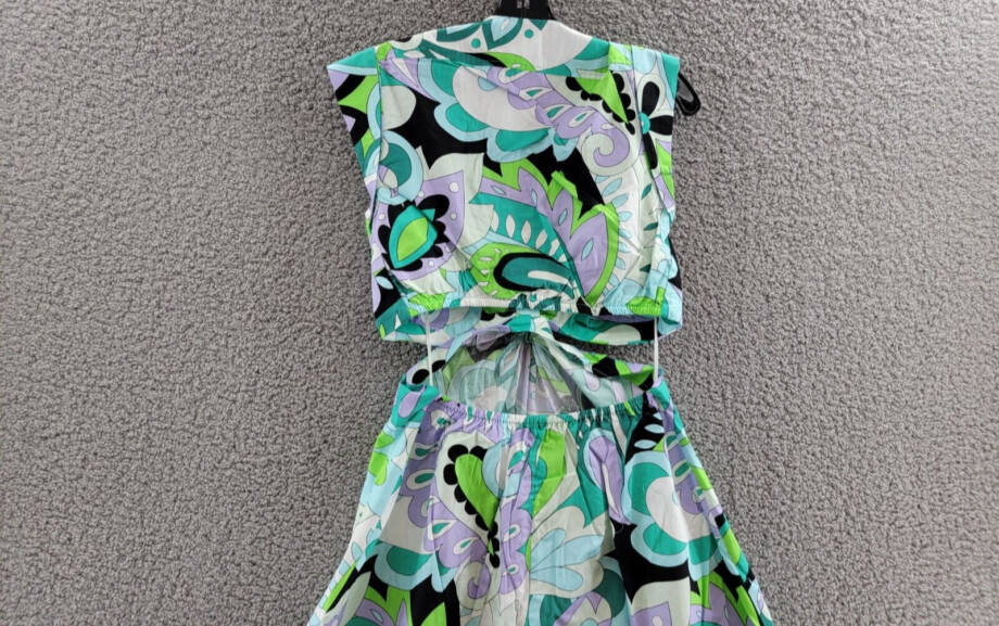 Steve Madden Amanda Cutout Dress Women's S Multicolor Deep V-Neck Cap Sleeve
