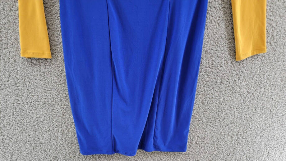 KASPER Colorblock Knot-Neck Sheath Dress Women's S Royal Blue/Gold Pullover L/S