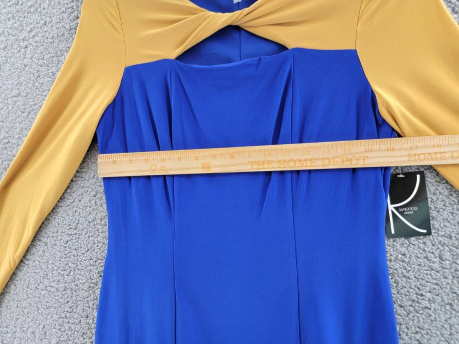 KASPER Colorblock Knot-Neck Sheath Dress Women's S Royal Blue/Gold Pullover L/S