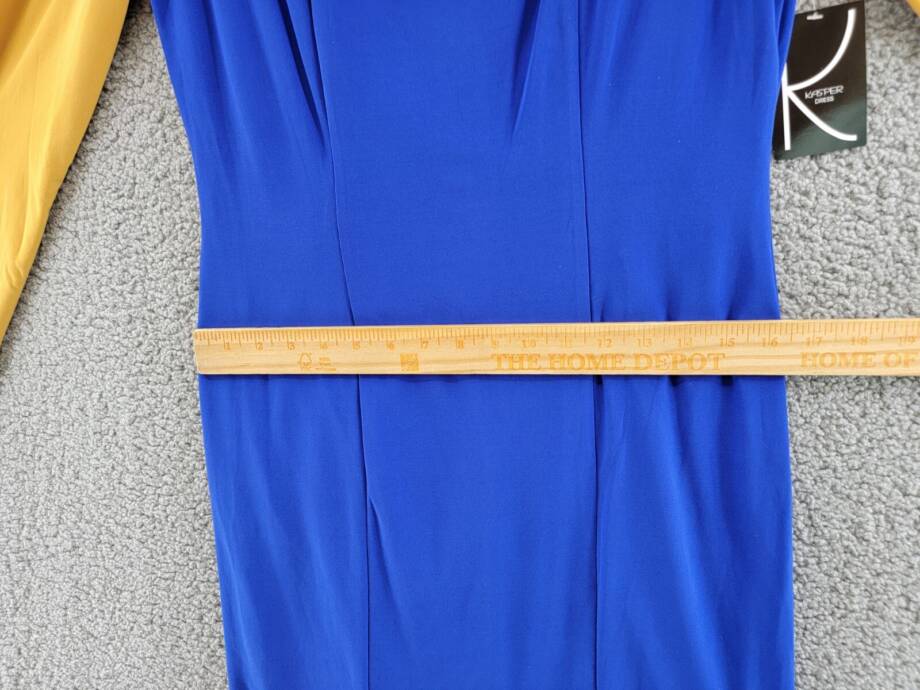 KASPER Colorblock Knot-Neck Sheath Dress Women's S Royal Blue/Gold Pullover L/S