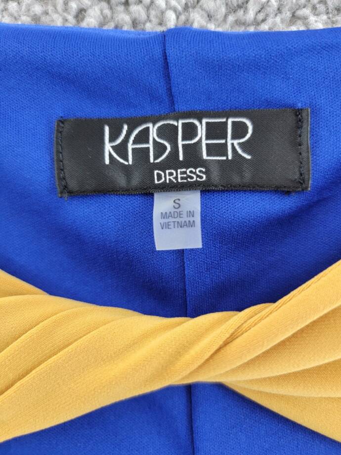 KASPER Colorblock Knot-Neck Sheath Dress Women's S Royal Blue/Gold Pullover L/S