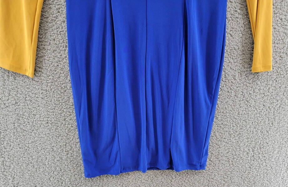 KASPER Colorblock Knot-Neck Sheath Dress Women's S Royal Blue/Gold Pullover L/S