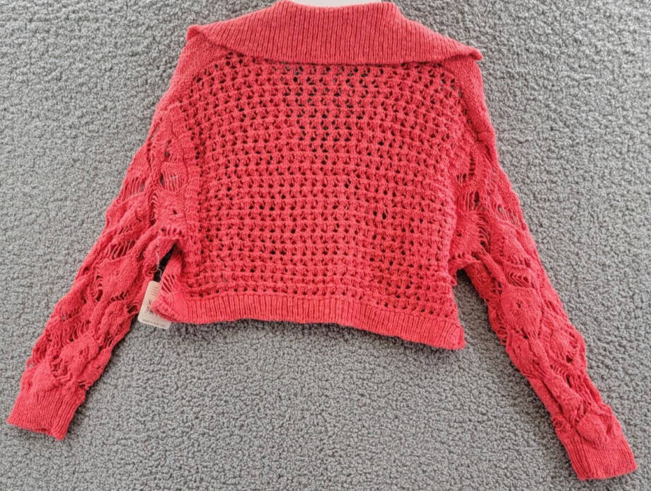 Free People Sedona Cropped Cardigan Women's XS Guava Berry Collared Button Front