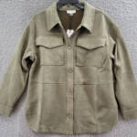 Calvin Klein Long Sleeve Overshirt Jacket Women's M Dark Olive Point Collar