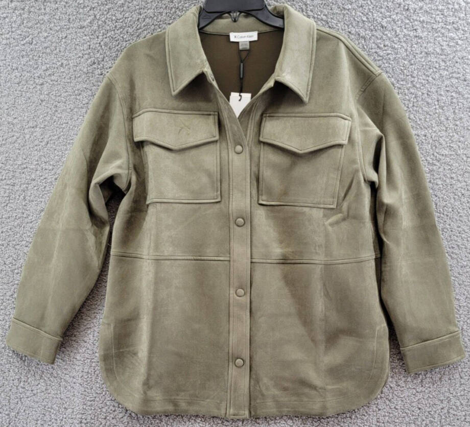 Calvin Klein Long Sleeve Overshirt Jacket Women's M Dark Olive Point Collar