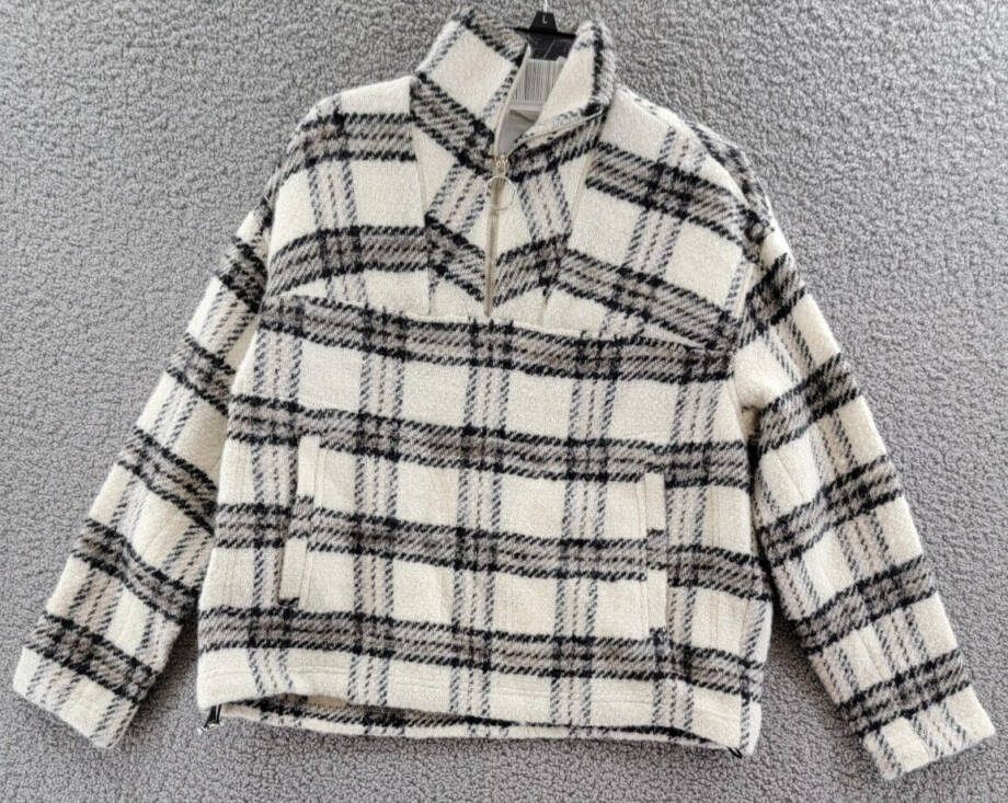 IRO Bika Long Sleeve Sweater Women's 36 Ecru/Black/Grey Spread Collar Pocket Zip