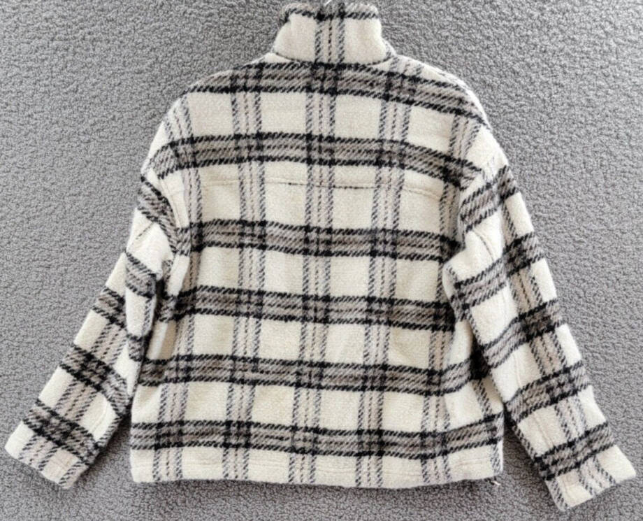 IRO Bika Long Sleeve Sweater Women's 36 Ecru/Black/Grey Spread Collar Pocket Zip