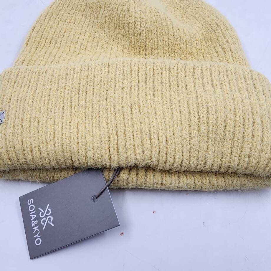 Soia & Kyo Jaya Knit Hat Women's One Size Beam Wide Brim Metal Logo Tag Pull On~