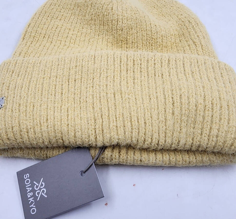 Soia & Kyo Jaya Knit Hat Women's One Size Beam Wide Brim Metal Logo Tag Pull On~