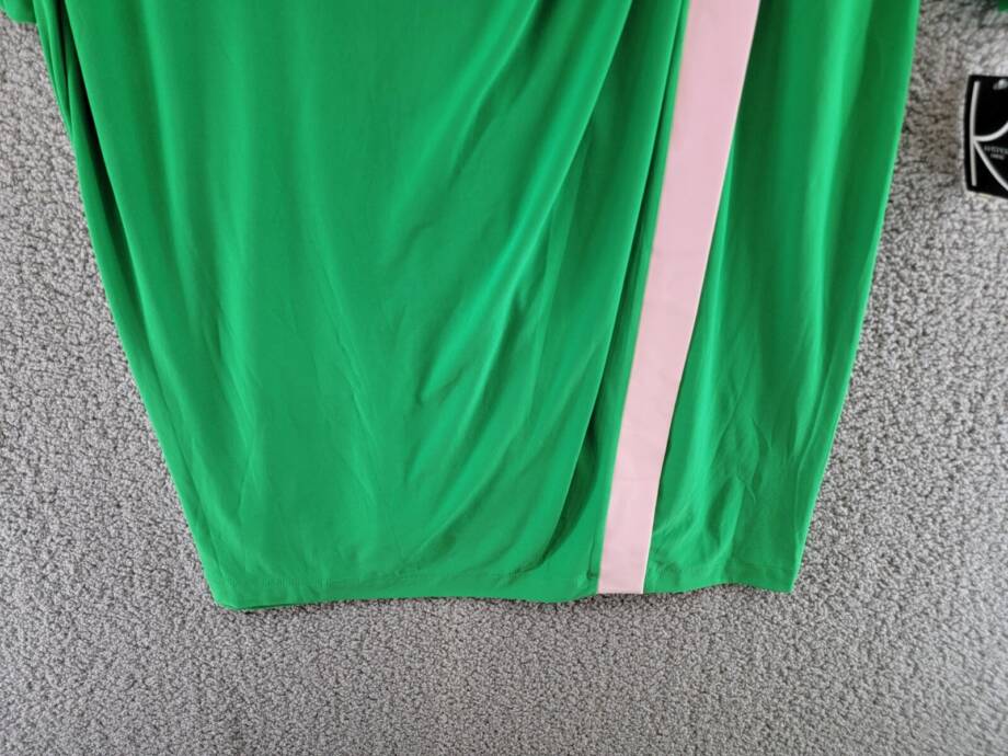 Kasper Colorblocked Faux-Wrap Sheath Dress Women's XXL Green/Pink Back Zip