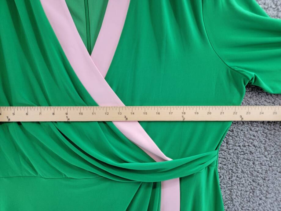 Kasper Colorblocked Faux-Wrap Sheath Dress Women's XXL Green/Pink Back Zip