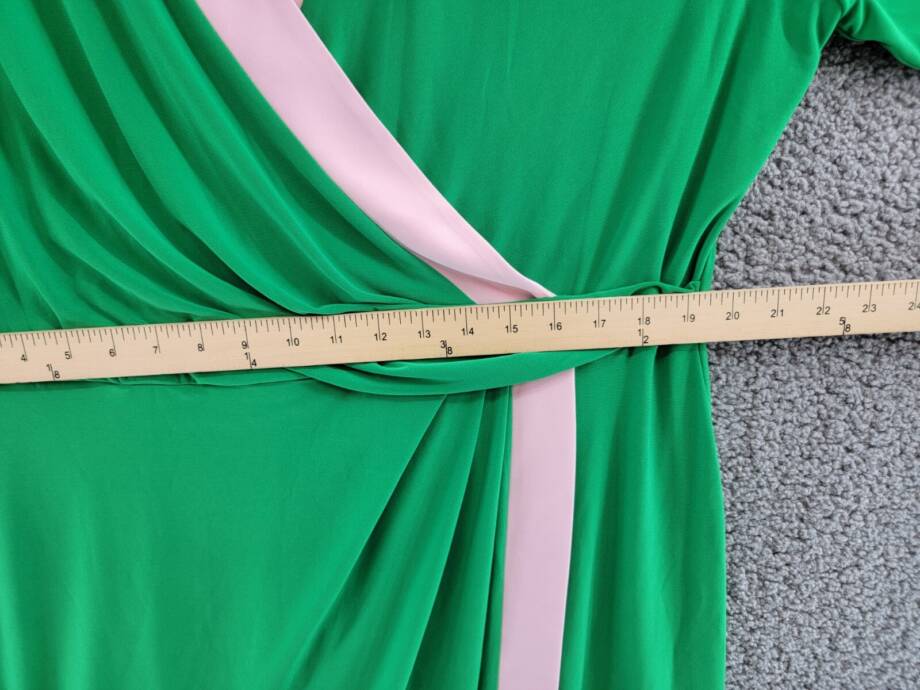 Kasper Colorblocked Faux-Wrap Sheath Dress Women's XXL Green/Pink Back Zip