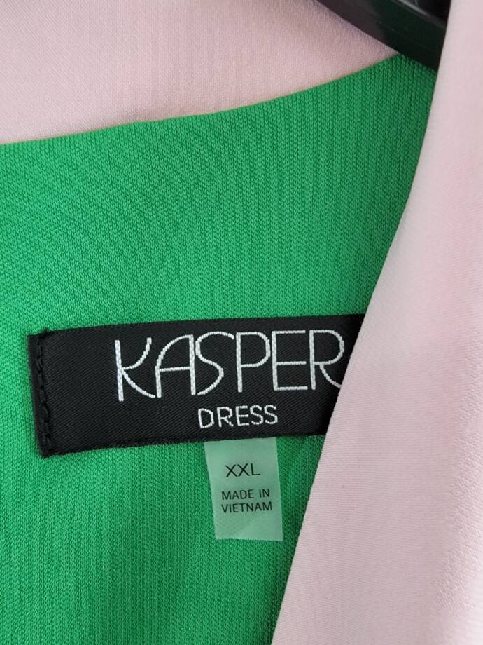 Kasper Colorblocked Faux-Wrap Sheath Dress Women's XXL Green/Pink Back Zip