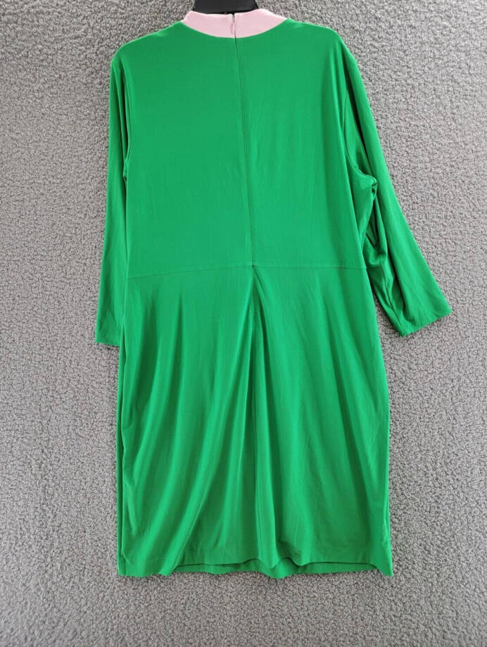 Kasper Colorblocked Faux-Wrap Sheath Dress Women's XXL Green/Pink Back Zip
