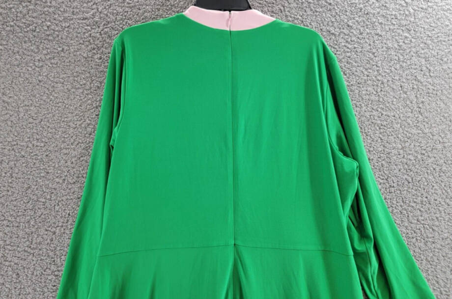 Kasper Colorblocked Faux-Wrap Sheath Dress Women's XXL Green/Pink Back Zip