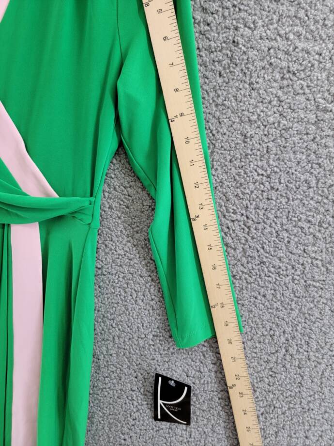 Kasper Colorblocked Faux-Wrap Sheath Dress Women's S Green/Pink Back Zip Closure