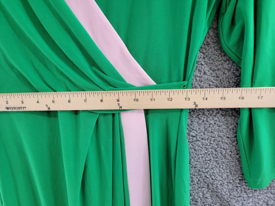 Kasper Colorblocked Faux-Wrap Sheath Dress Women's S Green/Pink Back Zip Closure