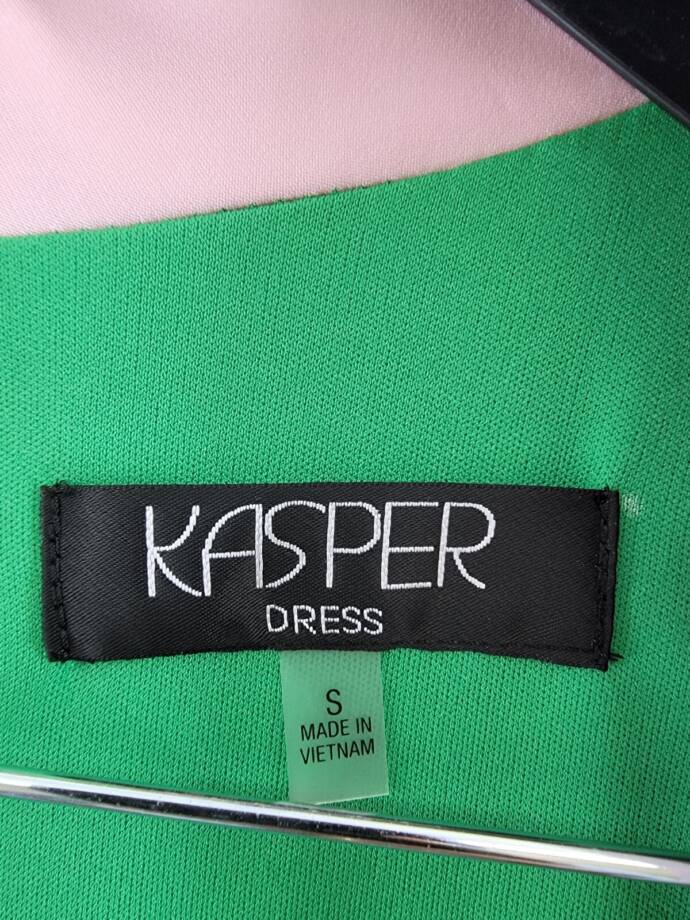 Kasper Colorblocked Faux-Wrap Sheath Dress Women's S Green/Pink Back Zip Closure