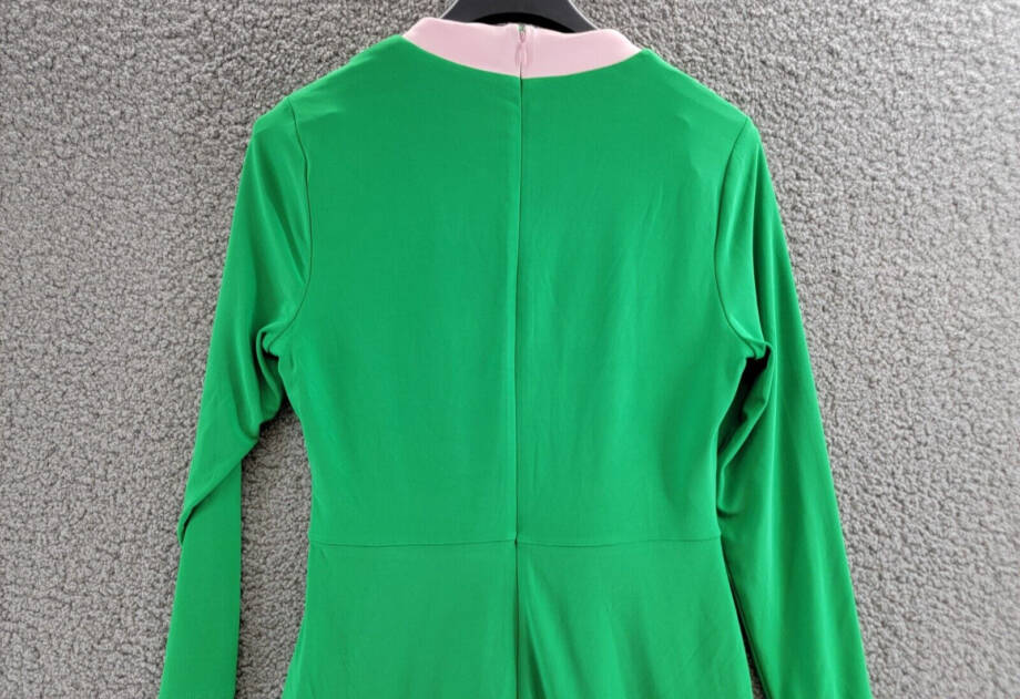 Kasper Colorblocked Faux-Wrap Sheath Dress Women's S Green/Pink Back Zip Closure