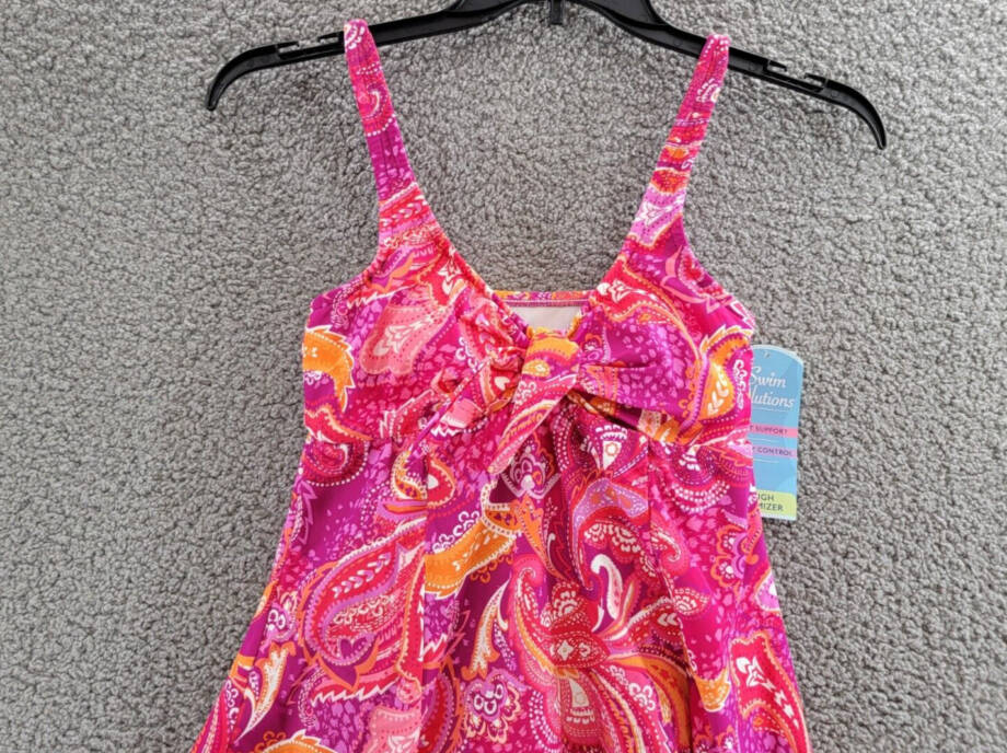 Swim Solutions Tummy-Control Bow-Front Swim Dress Women's 8 Fuchsia Pull On