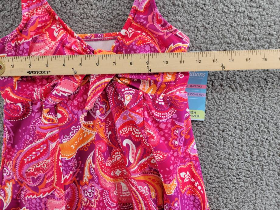 Swim Solutions Tummy-Control Bow-Front Swim Dress Women's 8 Fuchsia Pull On