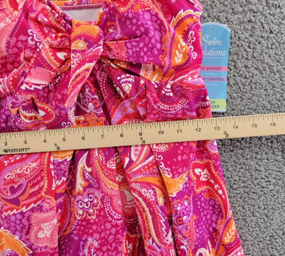 Swim Solutions Tummy-Control Bow-Front Swim Dress Women's 8 Fuchsia Pull On