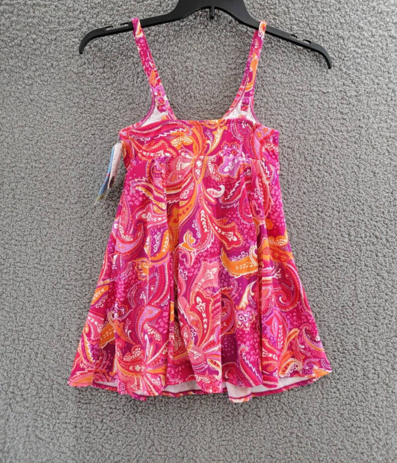 Swim Solutions Tummy-Control Bow-Front Swim Dress Women's 8 Fuchsia Pull On