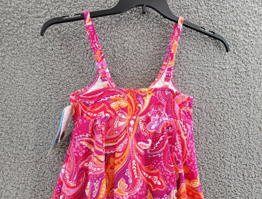 Swim Solutions Tummy-Control Bow-Front Swim Dress Women's 8 Fuchsia Pull On