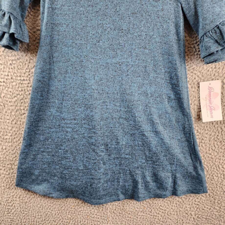 Bonnie Jean Double Bell Sleeve Knit Dress Big Girls 10 Blue Heather Crew Neck