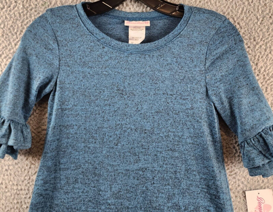Bonnie Jean Double Bell Sleeve Knit Dress Big Girls 10 Blue Heather Crew Neck