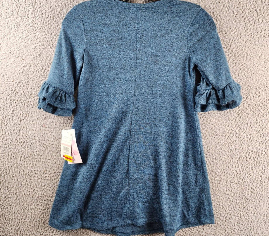 Bonnie Jean Double Bell Sleeve Knit Dress Big Girls 10 Blue Heather Crew Neck