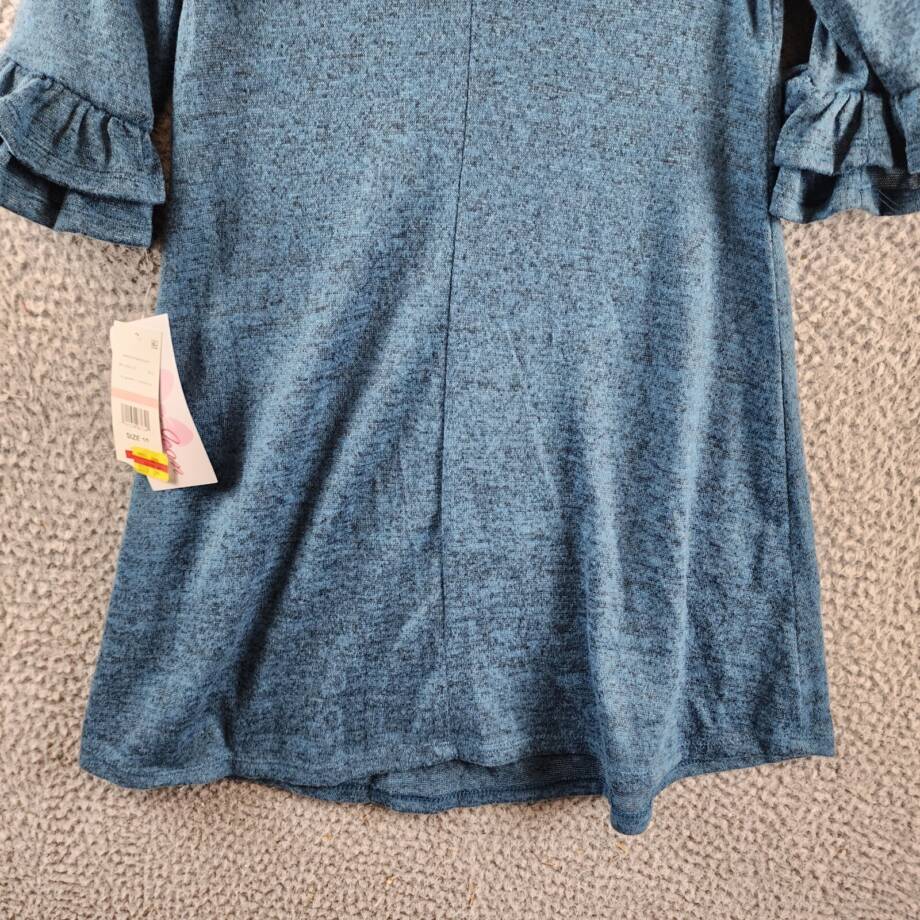 Bonnie Jean Double Bell Sleeve Knit Dress Big Girls 10 Blue Heather Crew Neck