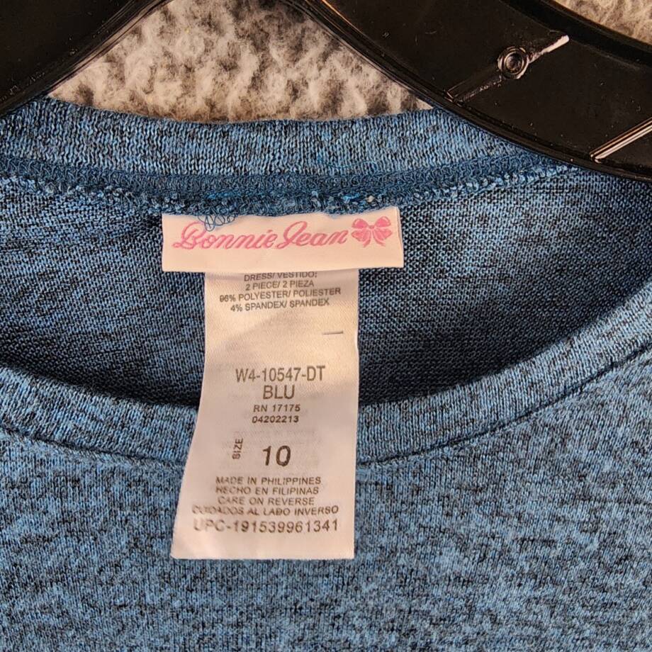 Bonnie Jean Double Bell Sleeve Knit Dress Big Girls 10 Blue Heather Crew Neck