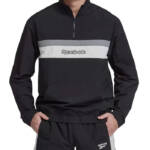 Reebok Retro Colorblocked Quarter-Zip Popover Men's M Black/White Long Sleeve