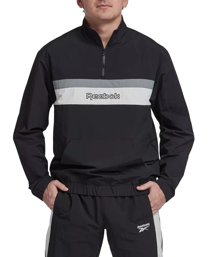 Reebok Retro Colorblocked Quarter-Zip Popover Men's M Black/White Long Sleeve