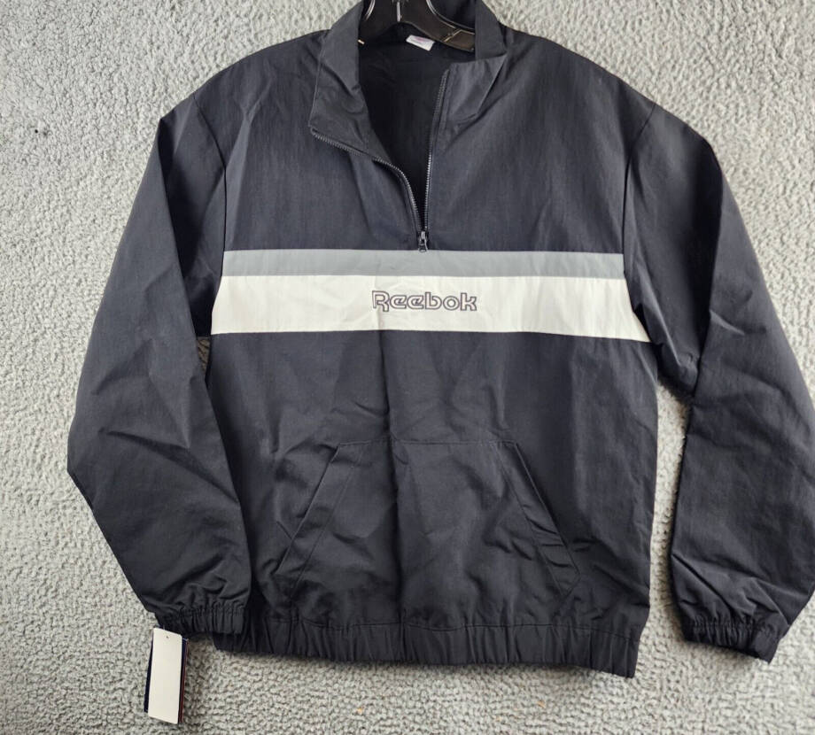 Reebok Retro Colorblocked Quarter-Zip Popover Men's M Black/White Long Sleeve
